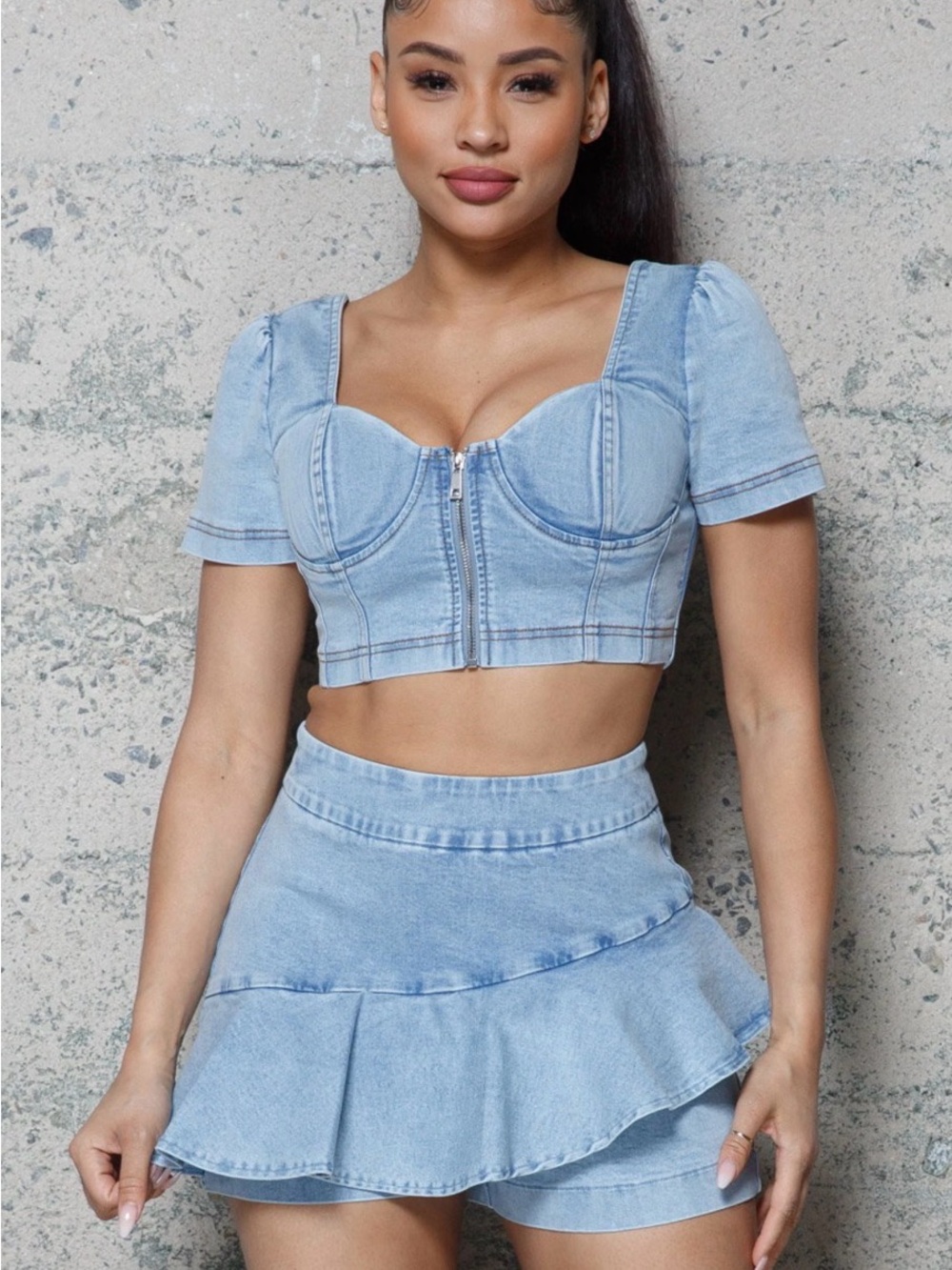 Melrose With Love Denim Ruffle Shorts